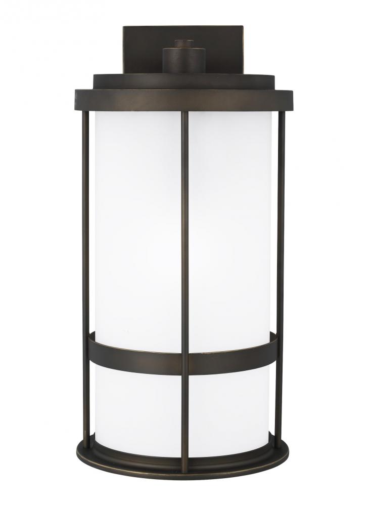 Wilburn modern 1-light outdoor exterior Dark Sky compliant large wall lantern sconce in antique bron