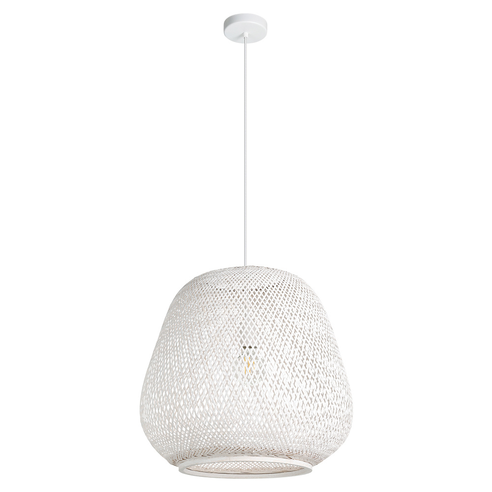 1 LT Pendant w/ White Finish & White Bamboo Shade