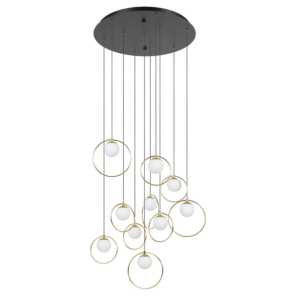 10 LT Integrated LED Cascade Pendant w/ Black & Shiny Brass Finish & White Shades