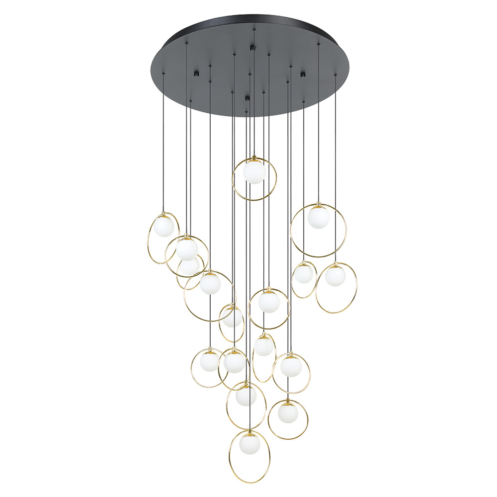 17 LT Integrated LED Cascade Pendant w/ Black & Shiny Brass Finish & White Shades