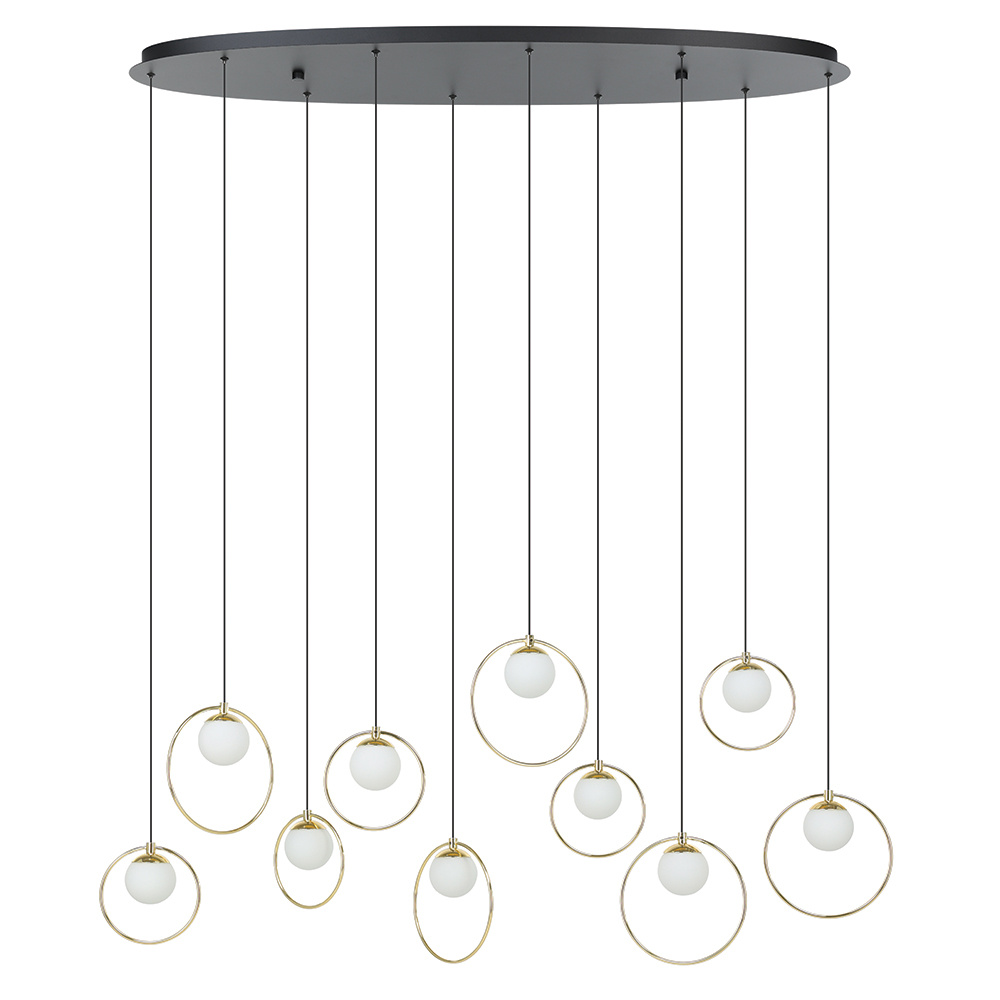 10 LT Integrated LED Linear Pendant w/ Black & Shiny Brass Finish & White Shades