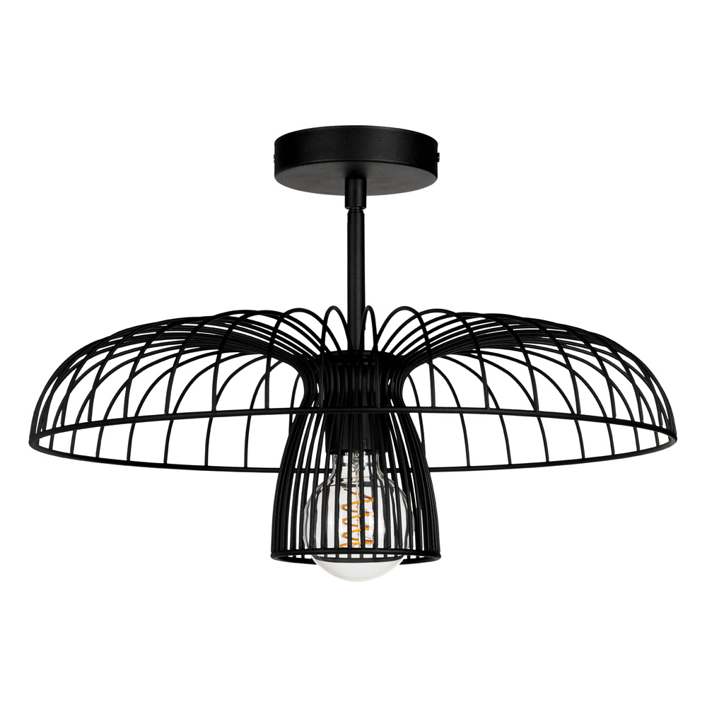 1 LT Dual Mount Ceiling or Pendant Light w/ Black Finish & Black Metal Cage Shade