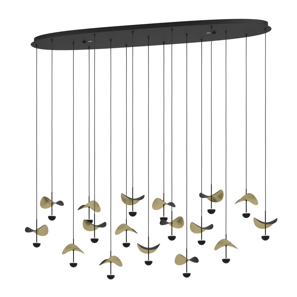 17 LT Linear Pendant w/ Black Finish & Black & Gold Leaf Shades