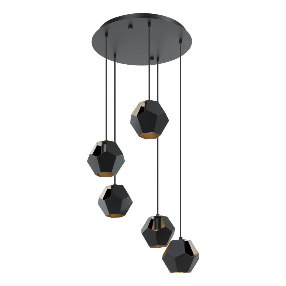 5 LT Cascade Pendant w/ Black Finish & Black w/Gold Interior Shades