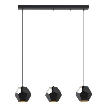 Eglo Canada 39634A - 3 LT Linear Pendant w/ Black Finish & Black w/Gold Interior Shades