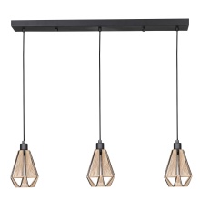 Eglo Canada 43777A - 3 LT Linear Pendant w/ Black Finish and Natural Fabric Shades